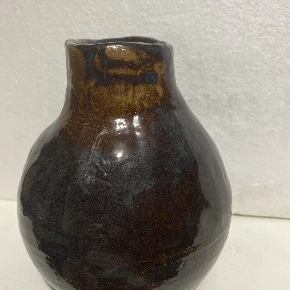 Studio Pottery Brown Glazed Bud Vase Handcrafted Signed AP Artist 6.5